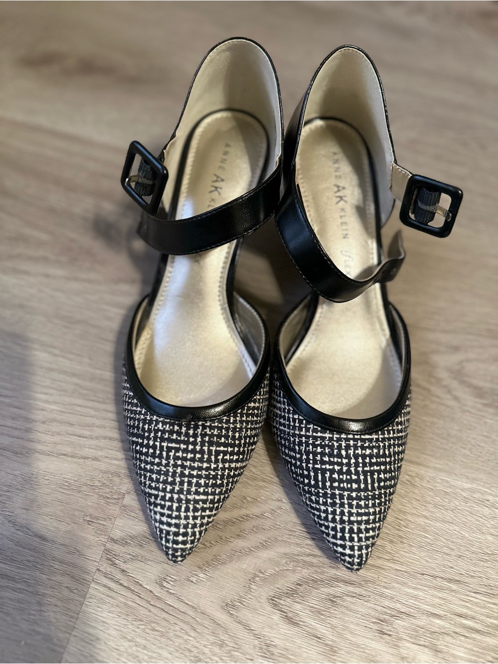 Anne Klein Black and White Tweed Pointed Mary Jane Heels